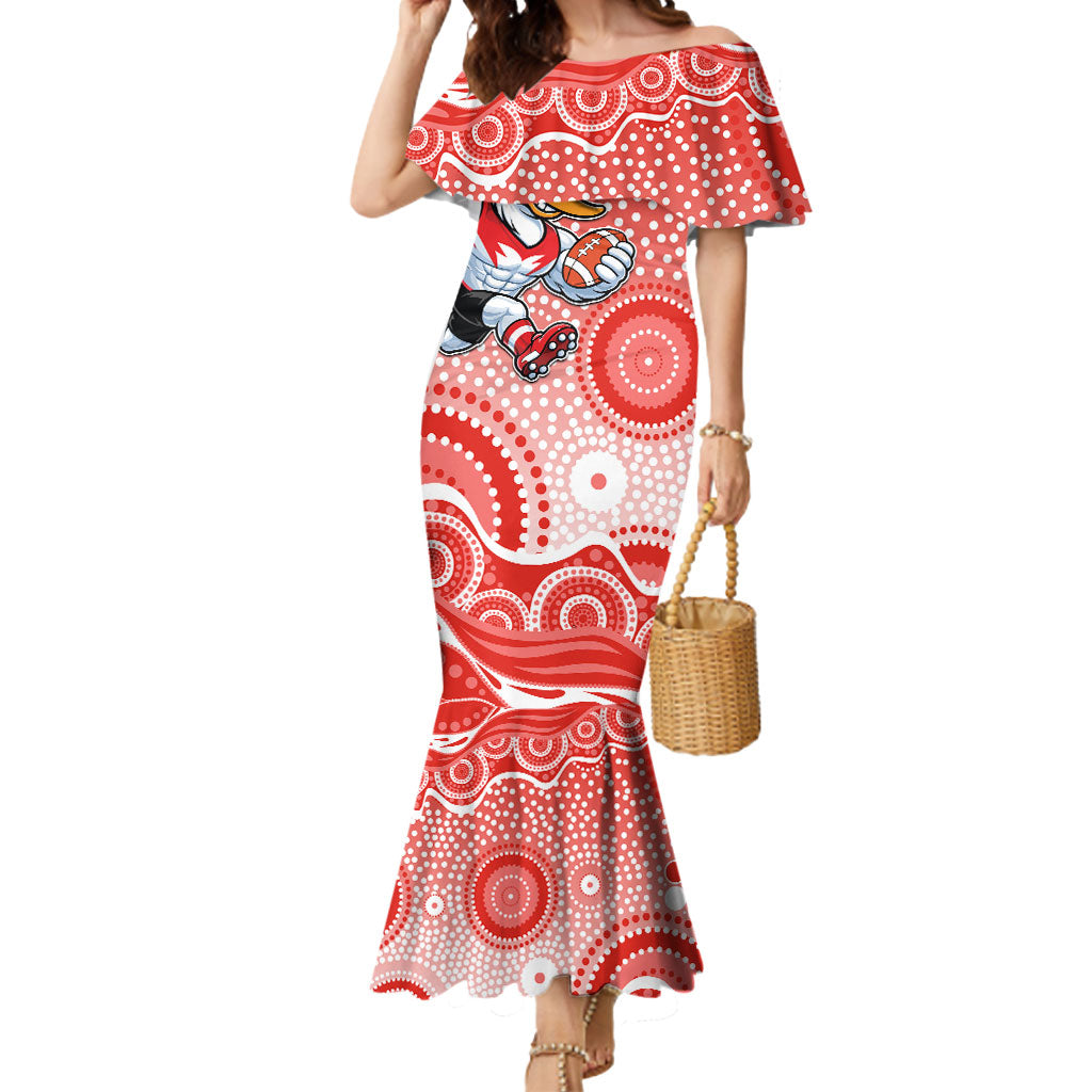 Sydney Swans Mermaid Dress Aboriginal Dot Pattern - Football Mascot Heritage Pride