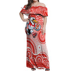 Sydney Swans Off Shoulder Maxi Dress Aboriginal Dot Pattern - Football Mascot Heritage Pride