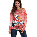 Sydney Swans Off Shoulder Sweater Aboriginal Dot Pattern - Football Mascot Heritage Pride