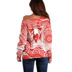 Sydney Swans Off Shoulder Sweater Aboriginal Dot Pattern - Football Mascot Heritage Pride