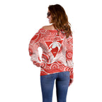 Sydney Swans Off Shoulder Sweater Aboriginal Dot Pattern - Football Mascot Heritage Pride