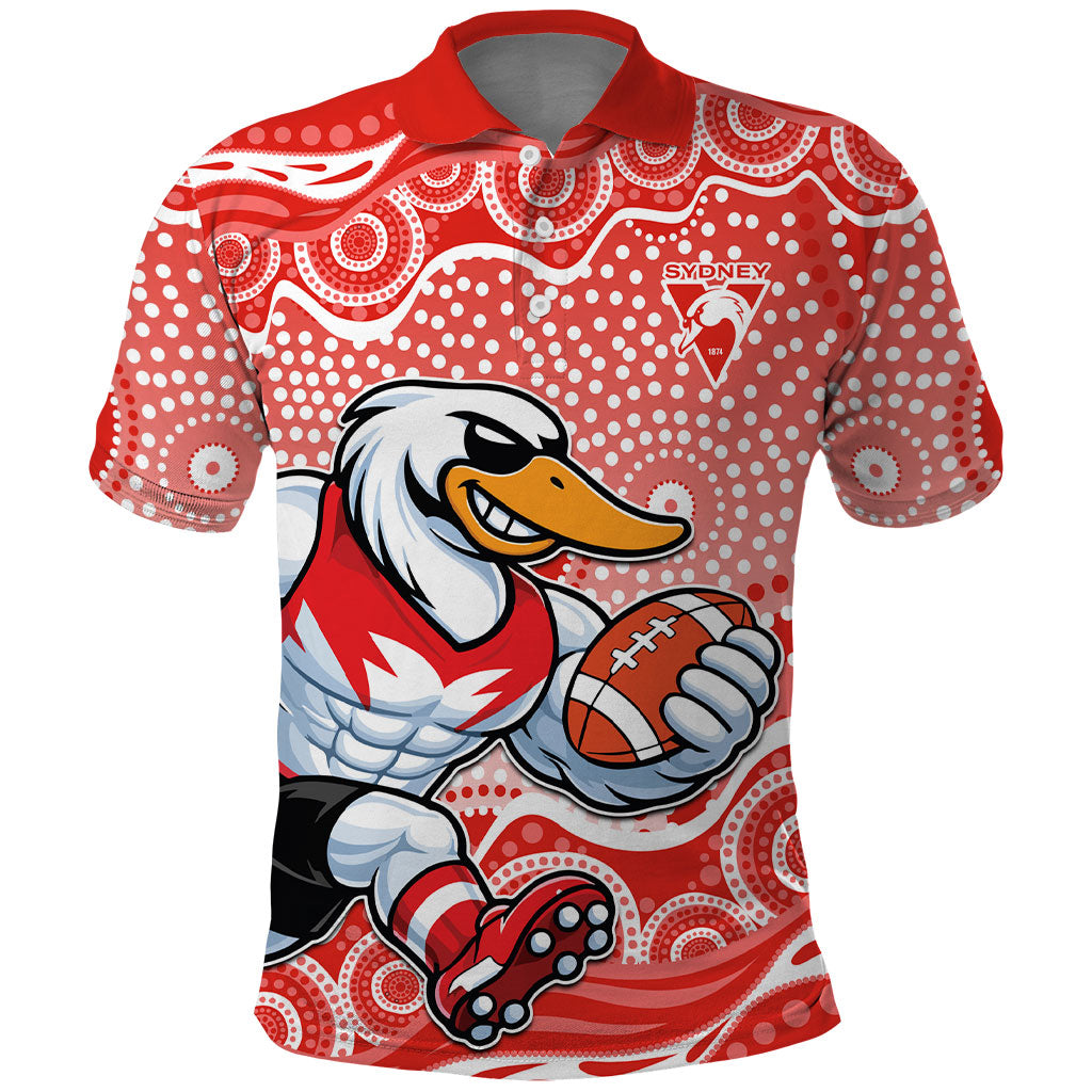 Sydney Swans Polo Shirt Aboriginal Dot Pattern - Football Mascot Heritage Pride