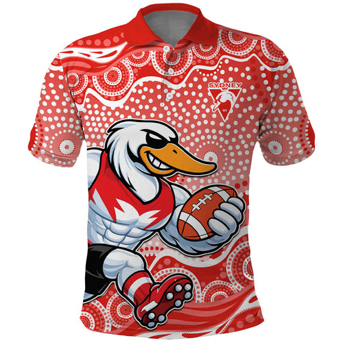 Sydney Swans Polo Shirt Aboriginal Dot Pattern - Football Mascot Heritage Pride