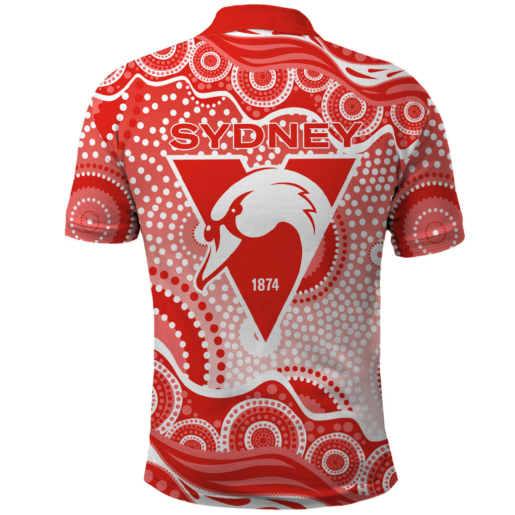 Sydney Swans Polo Shirt Aboriginal Dot Pattern - Football Mascot Heritage Pride