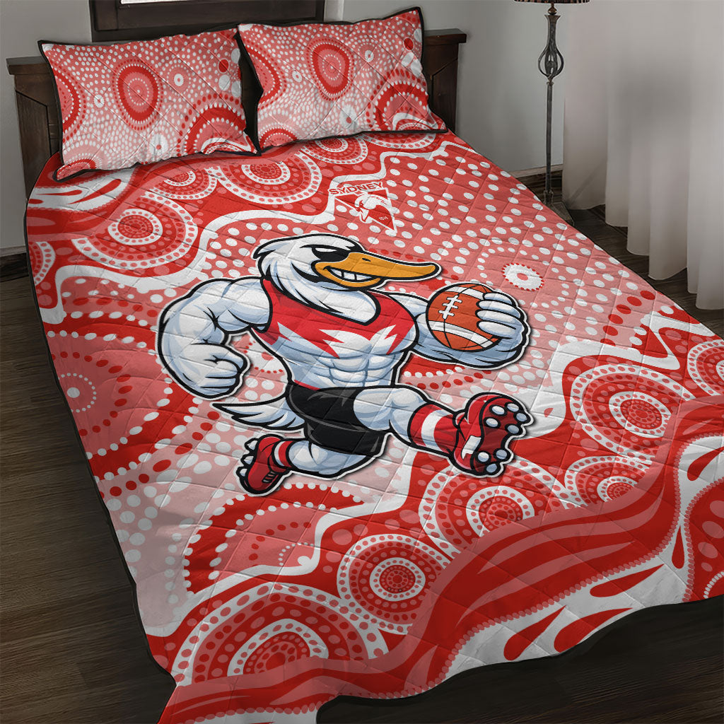 Sydney Swans Quilt Bed Set Aboriginal Dot Pattern - Football Mascot Heritage Pride
