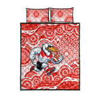 Sydney Swans Quilt Bed Set Aboriginal Dot Pattern - Football Mascot Heritage Pride