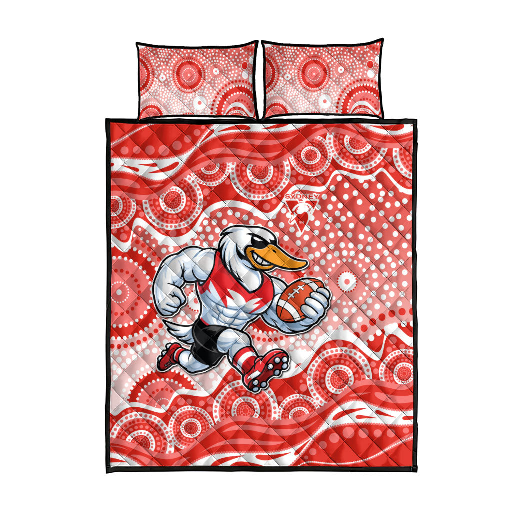 Sydney Swans Quilt Bed Set Aboriginal Dot Pattern - Football Mascot Heritage Pride