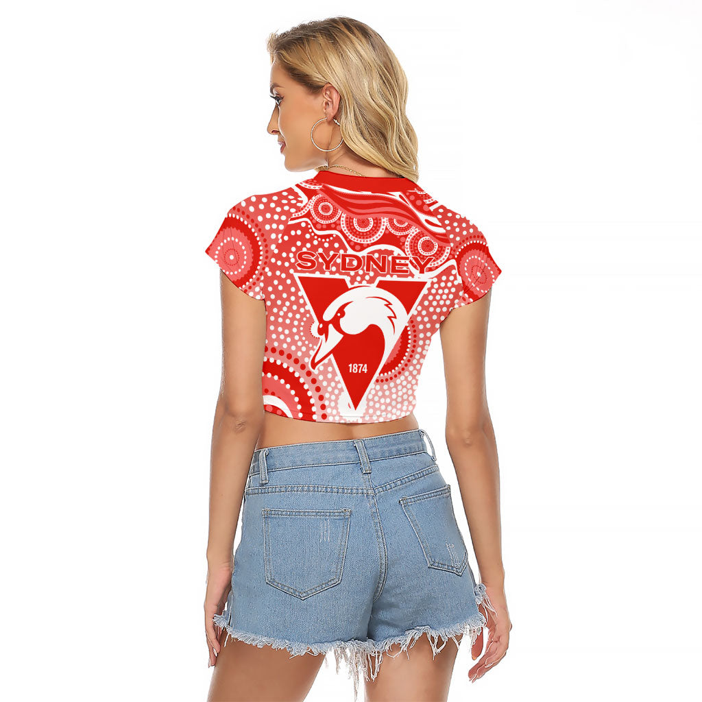Sydney Swans Raglan Cropped T Shirt Aboriginal Dot Pattern - Football Mascot Heritage Pride