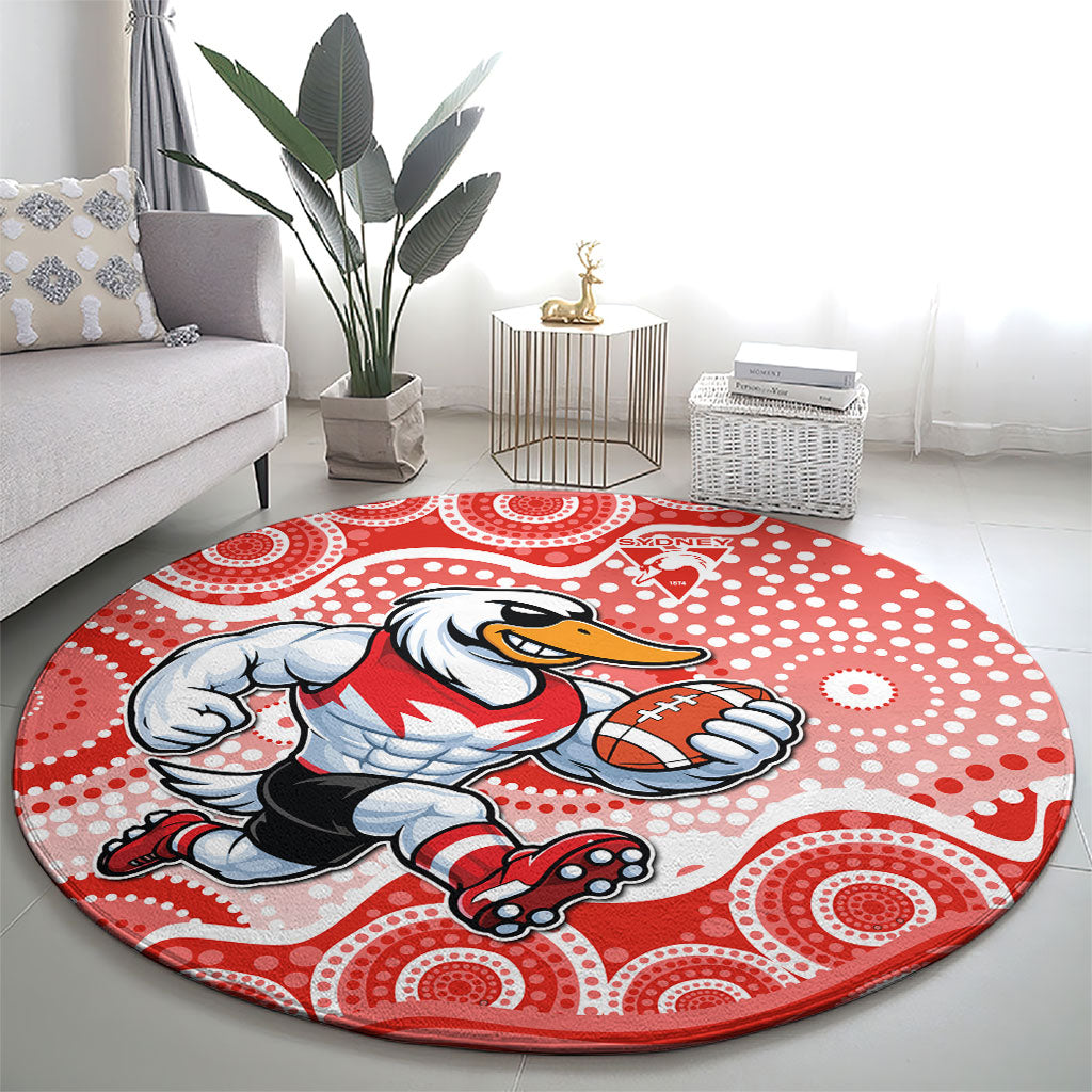 Sydney Swans Round Carpet Aboriginal Dot Pattern - Football Mascot Heritage Pride