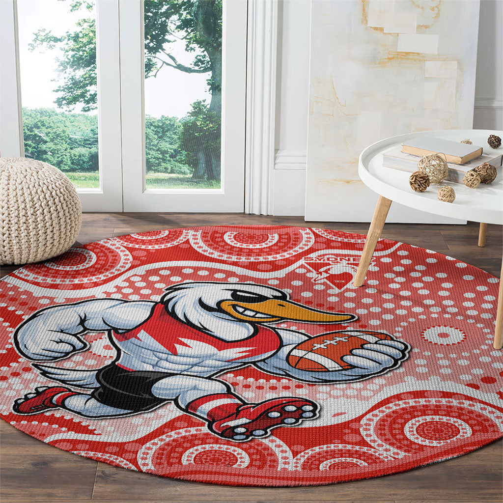 Sydney Swans Round Carpet Aboriginal Dot Pattern - Football Mascot Heritage Pride