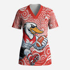 Sydney Swans Scrub Top Aboriginal Dot Pattern - Football Mascot Heritage Pride