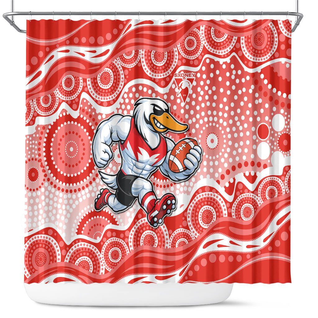 Sydney Swans Shower Curtain Aboriginal Dot Pattern - Football Mascot Heritage Pride