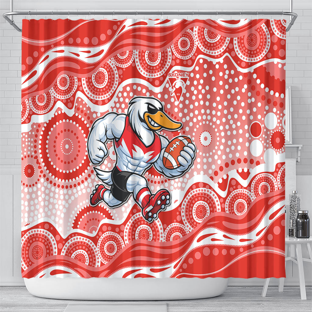 Sydney Swans Shower Curtain Aboriginal Dot Pattern - Football Mascot Heritage Pride