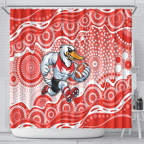 Sydney Swans Shower Curtain Aboriginal Dot Pattern - Football Mascot Heritage Pride