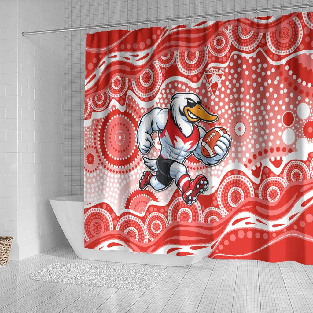 Sydney Swans Shower Curtain Aboriginal Dot Pattern - Football Mascot Heritage Pride