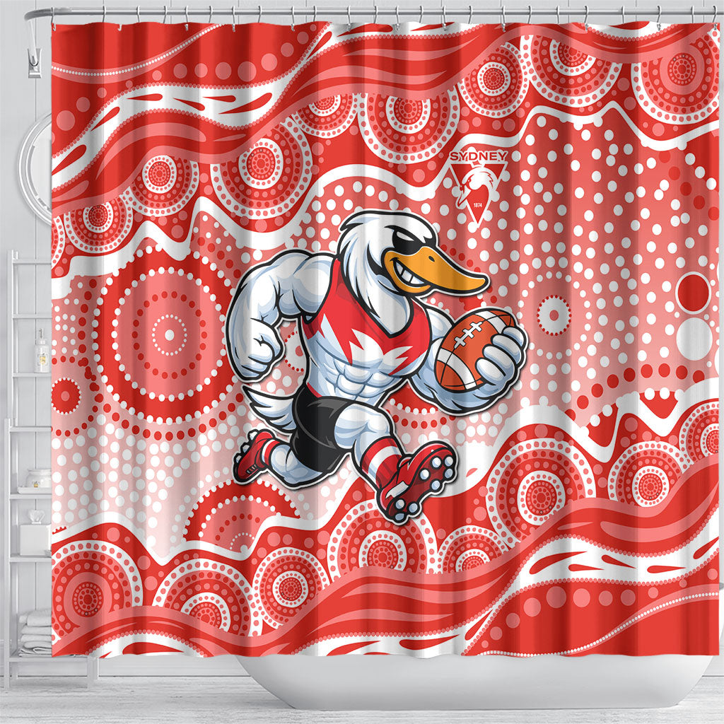 Sydney Swans Shower Curtain Aboriginal Dot Pattern - Football Mascot Heritage Pride