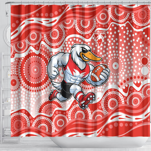 Sydney Swans Shower Curtain Aboriginal Dot Pattern - Football Mascot Heritage Pride
