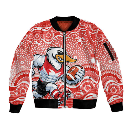 Sydney Swans Sleeve Zip Bomber Jacket Aboriginal Dot Pattern - Football Mascot Heritage Pride