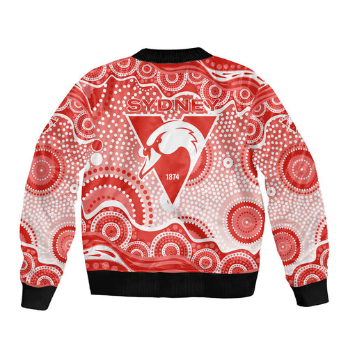 Sydney Swans Sleeve Zip Bomber Jacket Aboriginal Dot Pattern - Football Mascot Heritage Pride