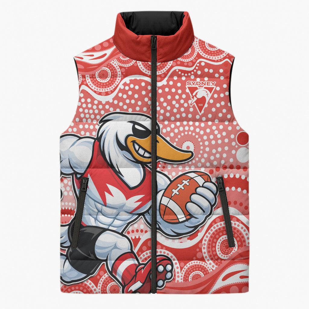 Sydney Swans Sleeveless Puffer Jacket Aboriginal Dot Pattern - Football Mascot Heritage Pride