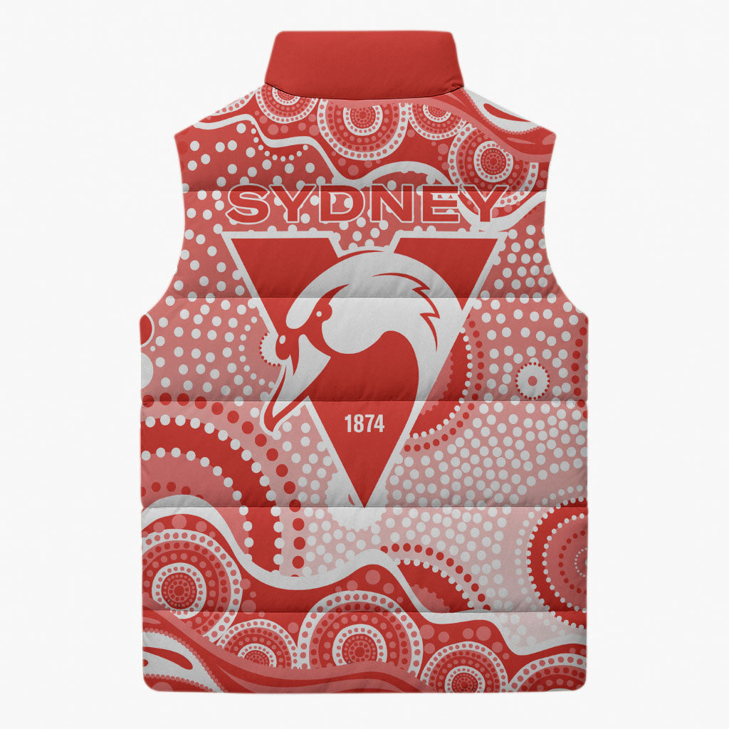 Sydney Swans Sleeveless Puffer Jacket Aboriginal Dot Pattern - Football Mascot Heritage Pride