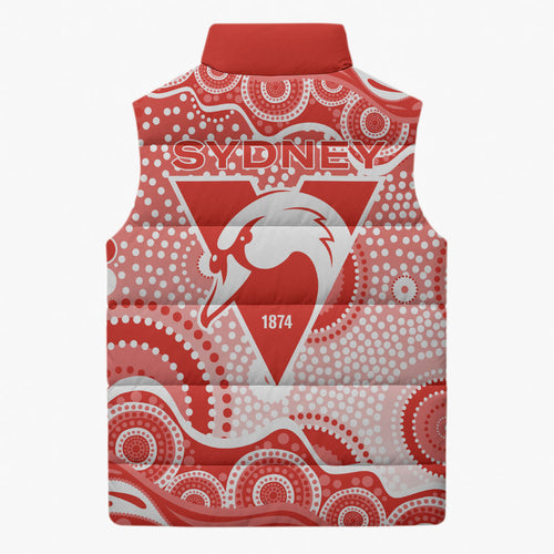 Sydney Swans Sleeveless Puffer Jacket Aboriginal Dot Pattern - Football Mascot Heritage Pride