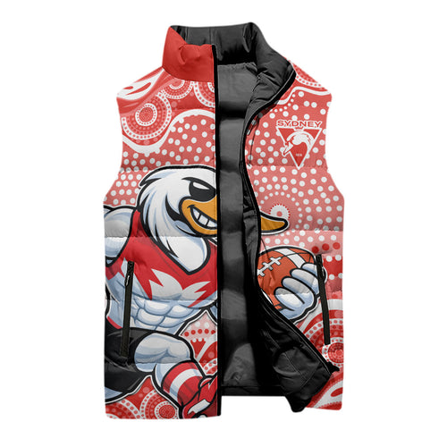 Sydney Swans Sleeveless Puffer Jacket Aboriginal Dot Pattern - Football Mascot Heritage Pride