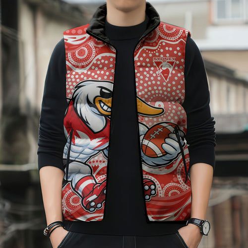 Sydney Swans Sleeveless Puffer Jacket Aboriginal Dot Pattern - Football Mascot Heritage Pride