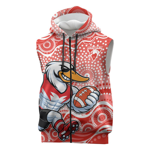 Sydney Swans Sleeveless Zip Hoodie Aboriginal Dot Pattern - Football Mascot Heritage Pride