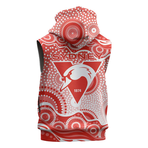 Sydney Swans Sleeveless Zip Hoodie Aboriginal Dot Pattern - Football Mascot Heritage Pride