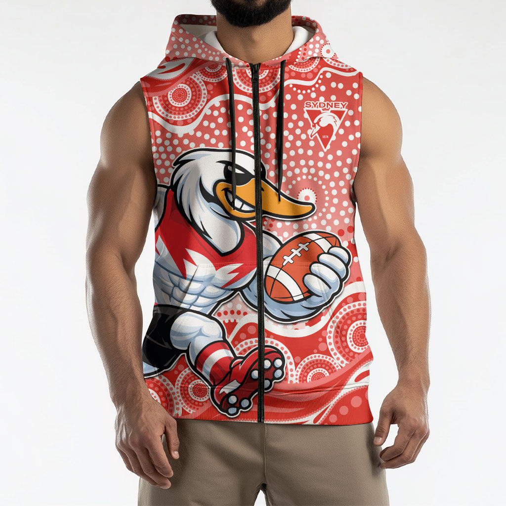 Sydney Swans Sleeveless Zip Hoodie Aboriginal Dot Pattern - Football Mascot Heritage Pride
