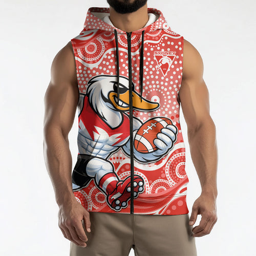 Sydney Swans Sleeveless Zip Hoodie Aboriginal Dot Pattern - Football Mascot Heritage Pride