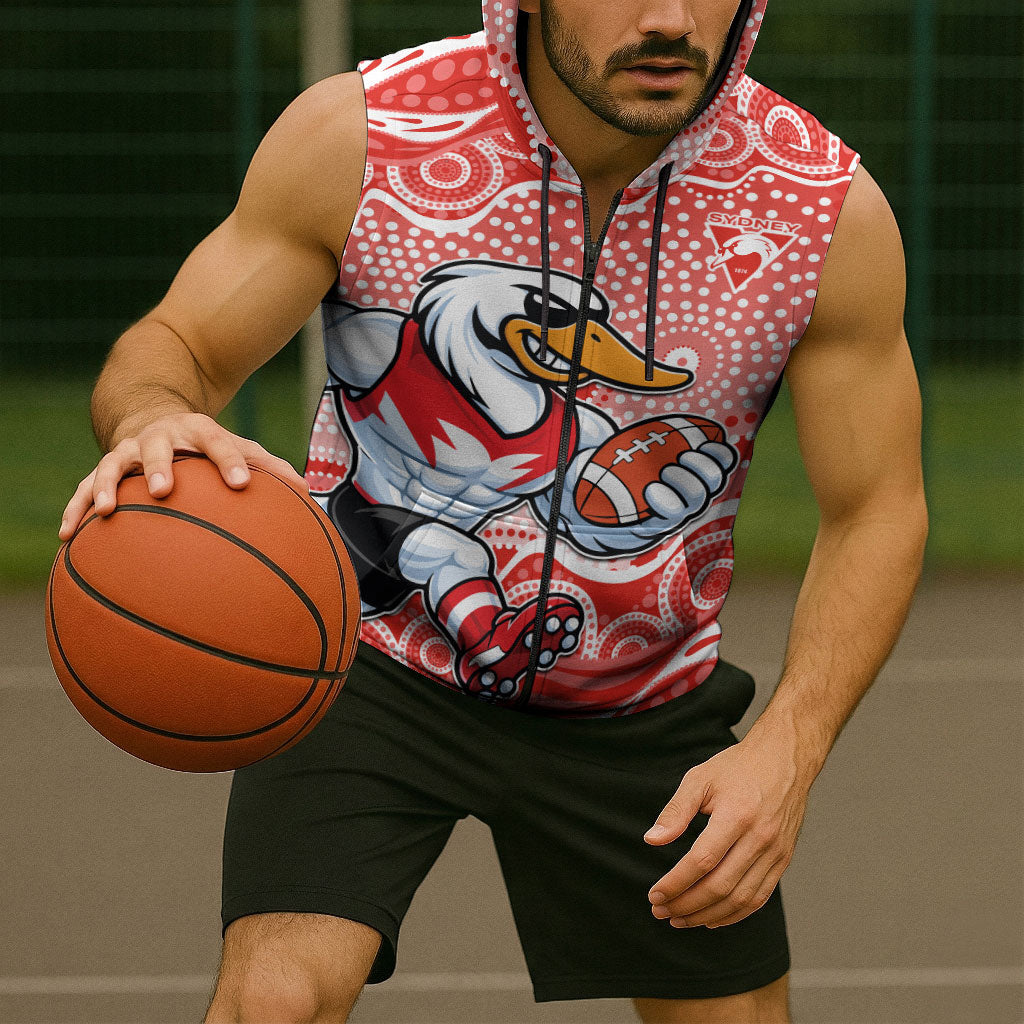 Sydney Swans Sleeveless Zip Hoodie Aboriginal Dot Pattern - Football Mascot Heritage Pride