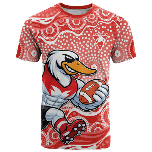 Sydney Swans T Shirt Aboriginal Dot Pattern - Football Mascot Heritage Pride