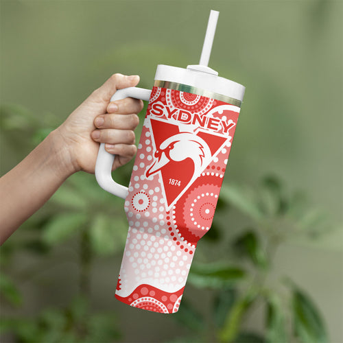 Sydney Swans Tumbler With Handle Aboriginal Dot Pattern - Football Mascot Heritage Pride