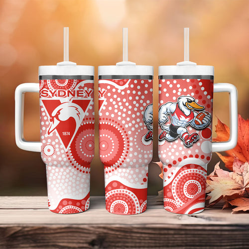 Sydney Swans Tumbler With Handle Aboriginal Dot Pattern - Football Mascot Heritage Pride