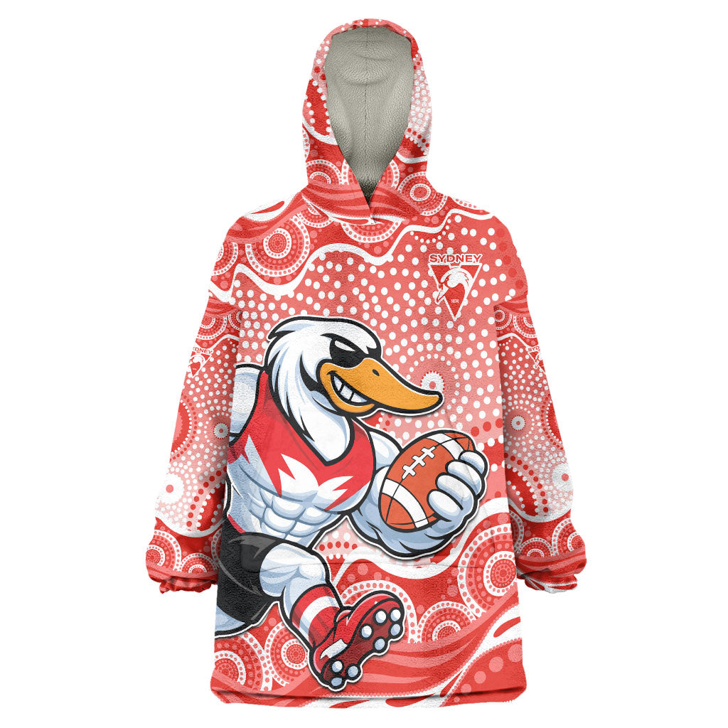 Sydney Swans Wearable Blanket Hoodie Aboriginal Dot Pattern - Football Mascot Heritage Pride