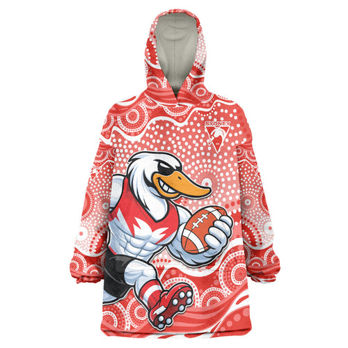 Sydney Swans Wearable Blanket Hoodie Aboriginal Dot Pattern - Football Mascot Heritage Pride