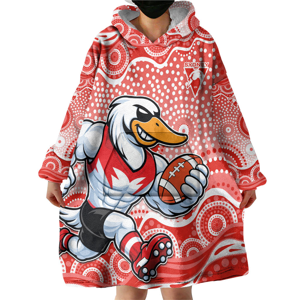 Sydney Swans Wearable Blanket Hoodie Aboriginal Dot Pattern - Football Mascot Heritage Pride
