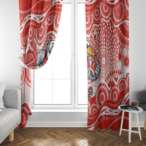 Sydney Swans Window Curtain Aboriginal Dot Pattern - Football Mascot Heritage Pride