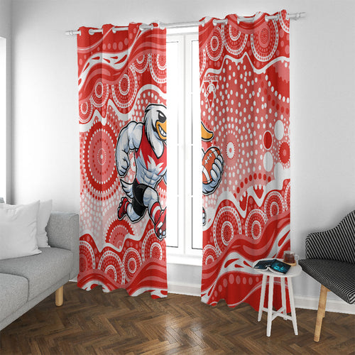 Sydney Swans Window Curtain Aboriginal Dot Pattern - Football Mascot Heritage Pride