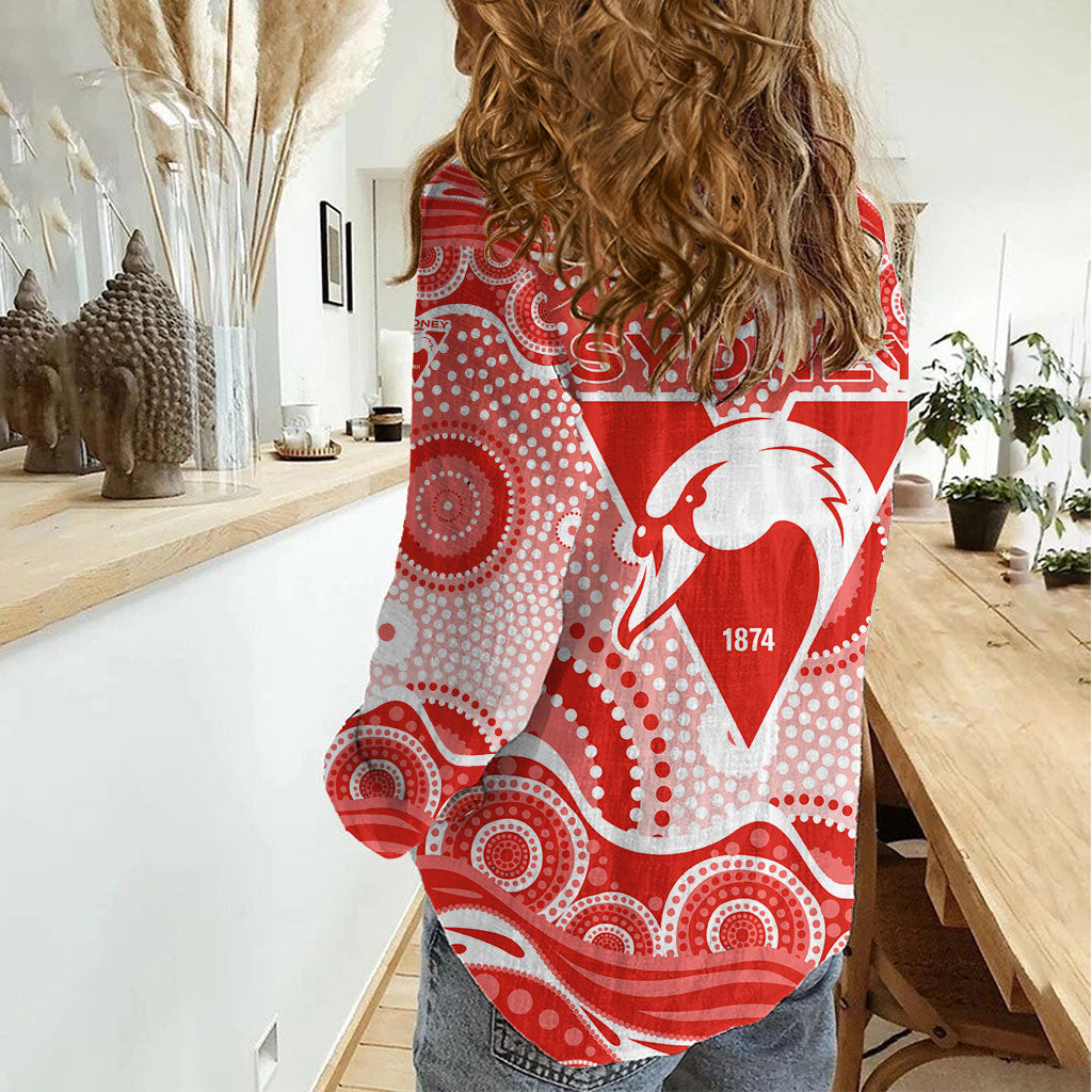 Sydney Swans Women Casual Shirt Aboriginal Dot Pattern - Football Mascot Heritage Pride