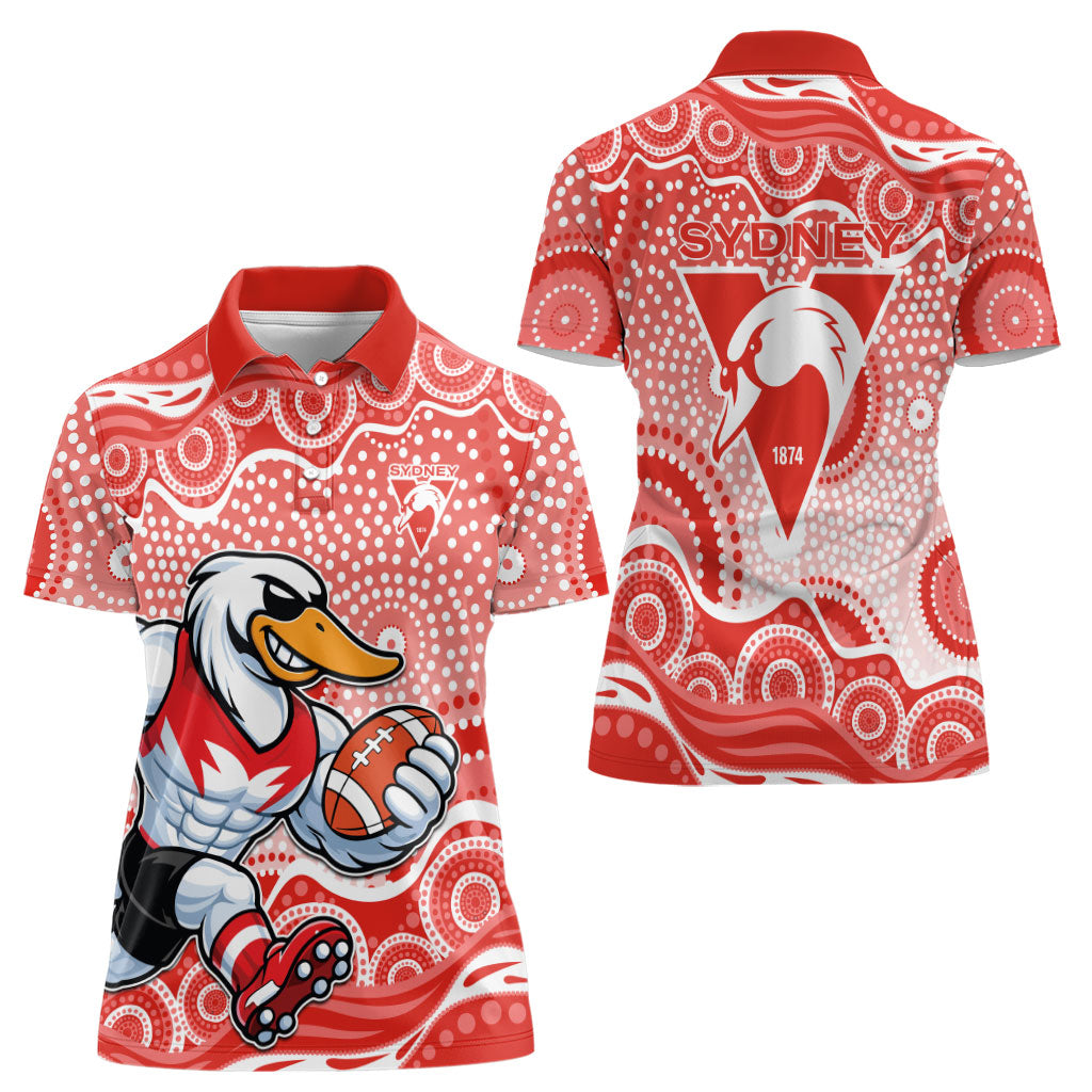 Sydney Swans Women Polo Shirt Aboriginal Dot Pattern - Football Mascot Heritage Pride
