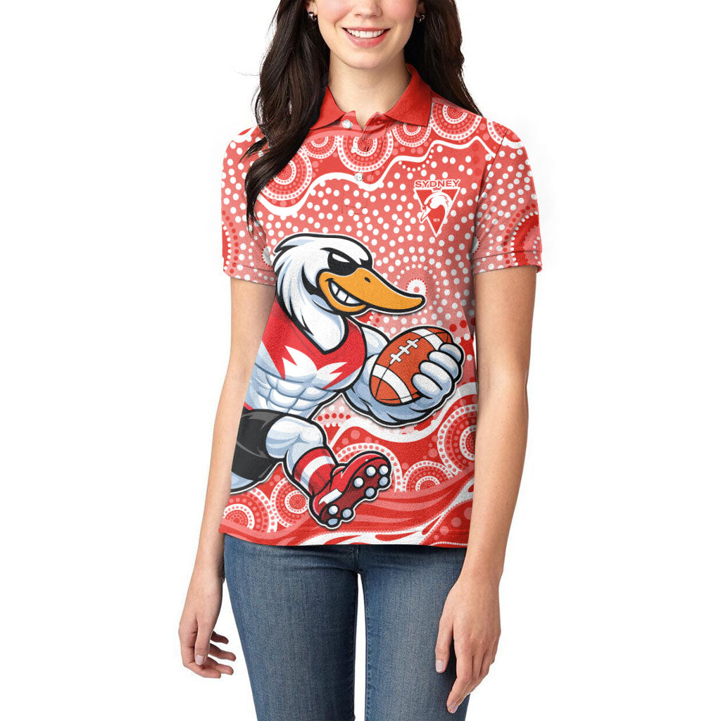 Sydney Swans Women Polo Shirt Aboriginal Dot Pattern - Football Mascot Heritage Pride