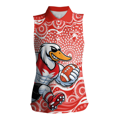 Sydney Swans Women Sleeveless Polo Shirt Aboriginal Dot Pattern - Football Mascot Heritage Pride
