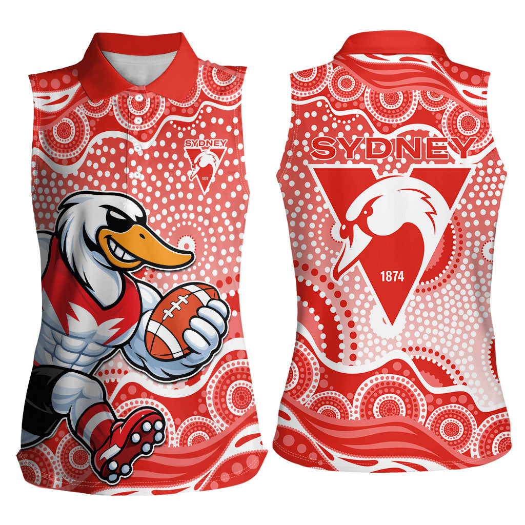 Sydney Swans Women Sleeveless Polo Shirt Aboriginal Dot Pattern - Football Mascot Heritage Pride