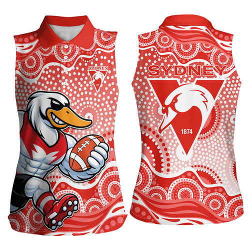 Sydney Swans Women Sleeveless Polo Shirt Aboriginal Dot Pattern - Football Mascot Heritage Pride