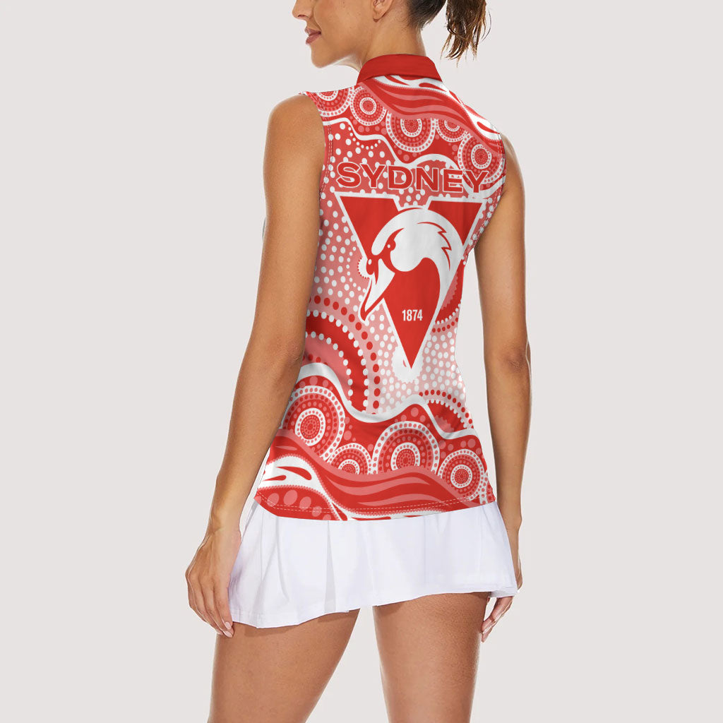 Sydney Swans Women Sleeveless Polo Shirt Aboriginal Dot Pattern - Football Mascot Heritage Pride