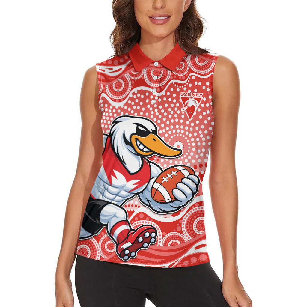 Sydney Swans Women Sleeveless Polo Shirt Aboriginal Dot Pattern - Football Mascot Heritage Pride