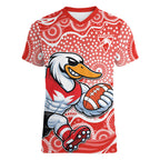 Sydney Swans Women V-Neck T-Shirt Aboriginal Dot Pattern - Football Mascot Heritage Pride